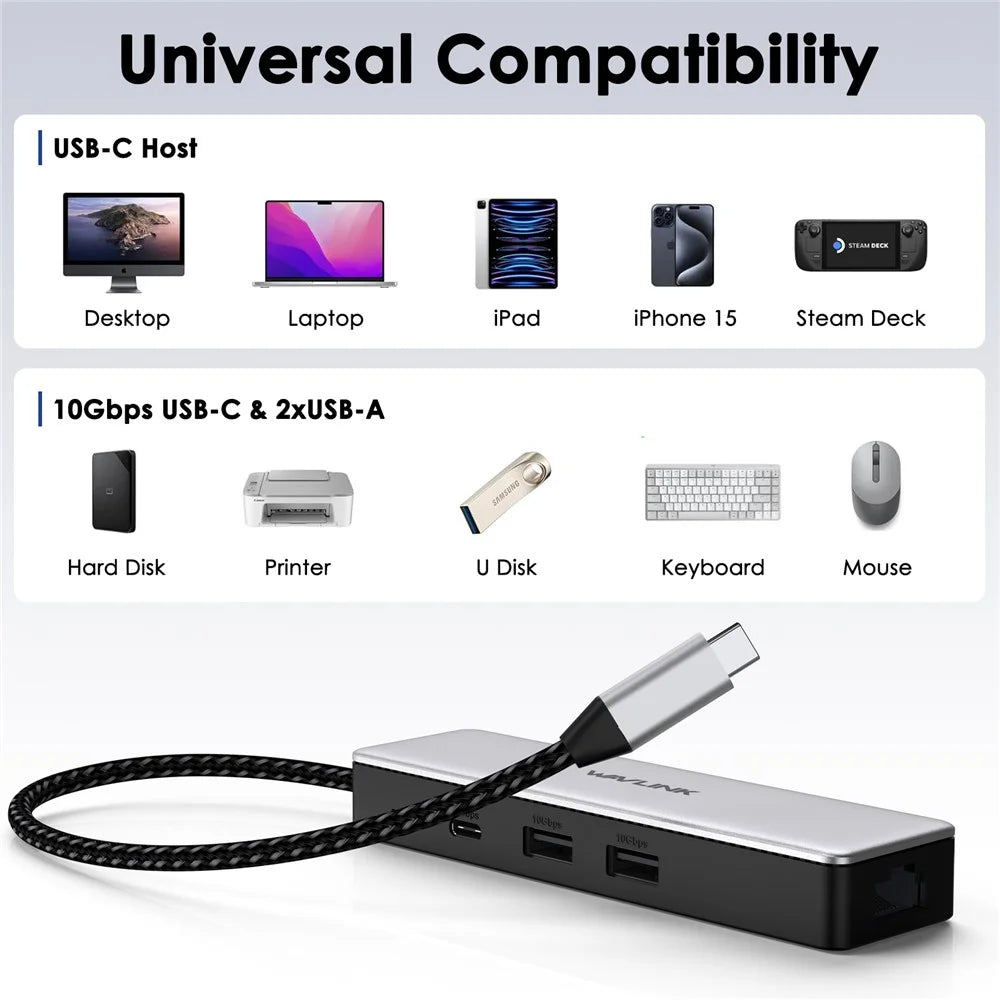 WAVLINK UH3032G 3-port USB C Hub with RJ45 Gigabit Ethernet Adapter for MacBook Pro / Chromebook - 6