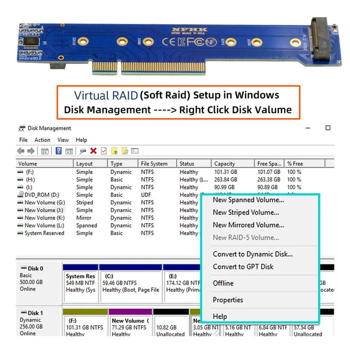 SA-012-LP Low Profile Dual 2x NVME M.2 SSD to PCIE Express Gen4 X8 X16 Raid Card VROC Raid0 Hyper Adapter - 5
