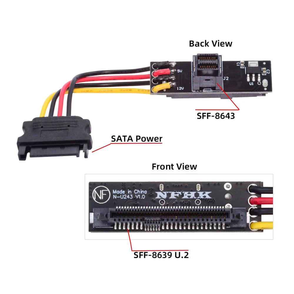 SFF-8643 PCI-E 4.0 Female to U.2 SFF-8639 U.3 NVME Pcie PCI-Express SSD Adapter for Mainboard - 3
