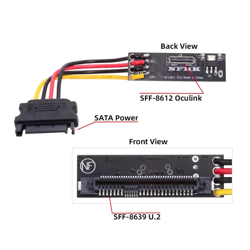SFF-8611 Oculink Female SFF-8612 to U.2 U.3 SFF-8639 NVME Pcie PCI-Express SSD Adapter for Mainboard - 3