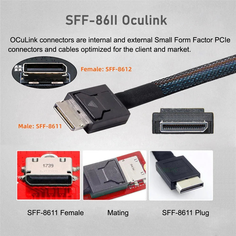 SFF-8611 Oculink Female SFF-8612 to U.2 U.3 SFF-8639 NVME Pcie PCI-Express SSD Adapter for Mainboard - 6