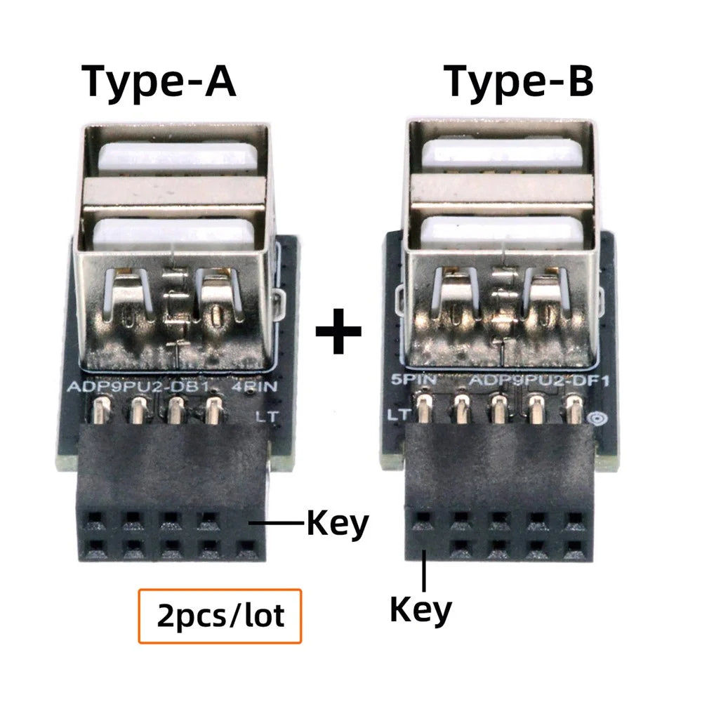 U2-029-AF002 2Pcs / Set 9Pin 10Pin Motherboard Female Header to Dual USB 2.0 Female Adapter Horizontal Type - 3