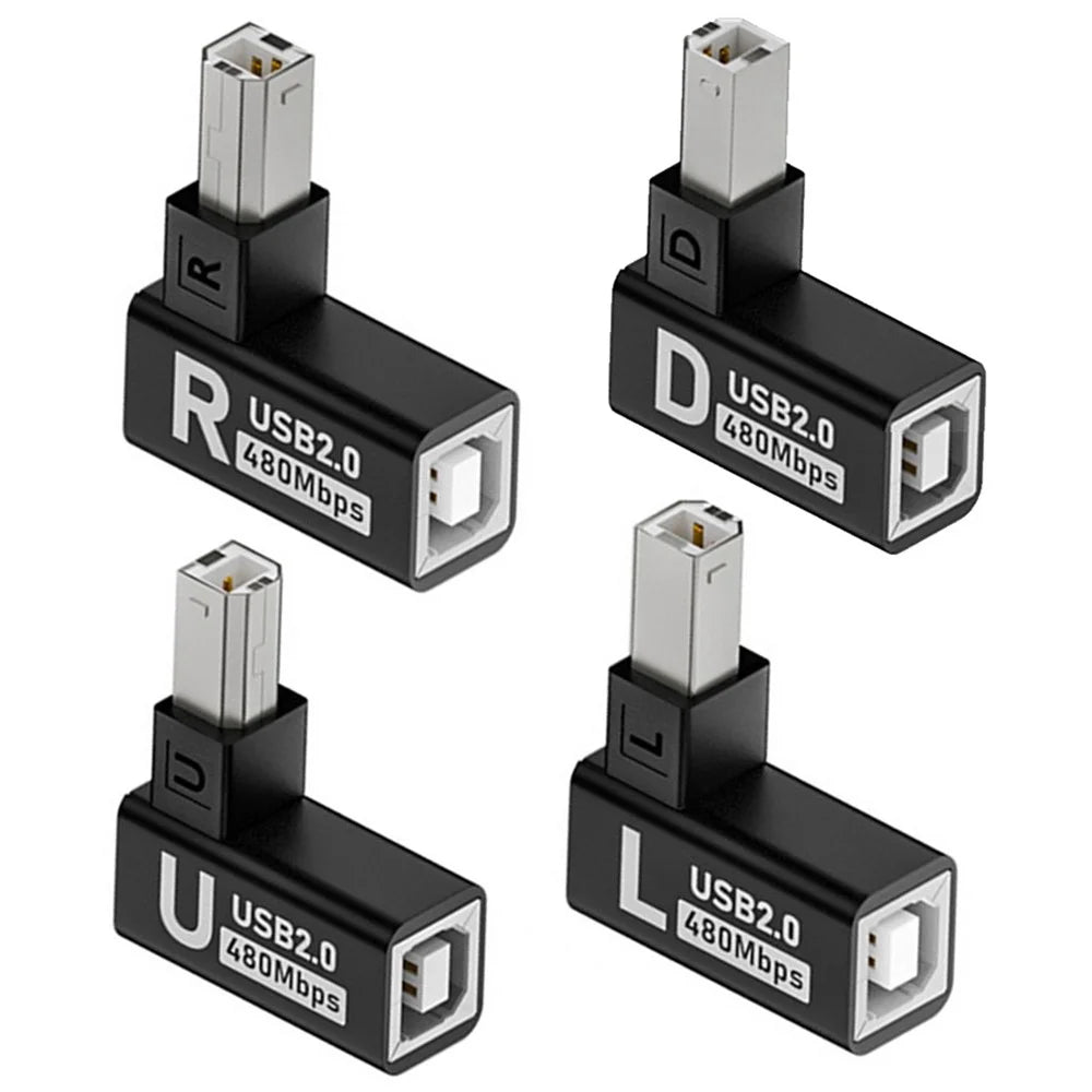 U2-038-BM002 4Pcs / Set USB 2.0 Type-B Male to Female Extension Adapter Horizontal Vertical Angled 90 Degree for Printer Scanner - 1