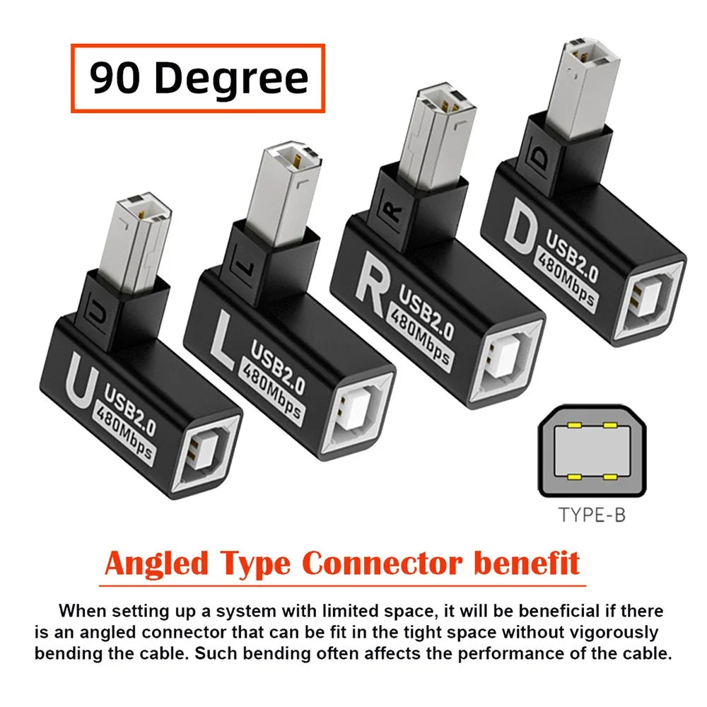 U2-038-BM002 4Pcs / Set USB 2.0 Type-B Male to Female Extension Adapter Horizontal Vertical Angled 90 Degree for Printer Scanner - 2