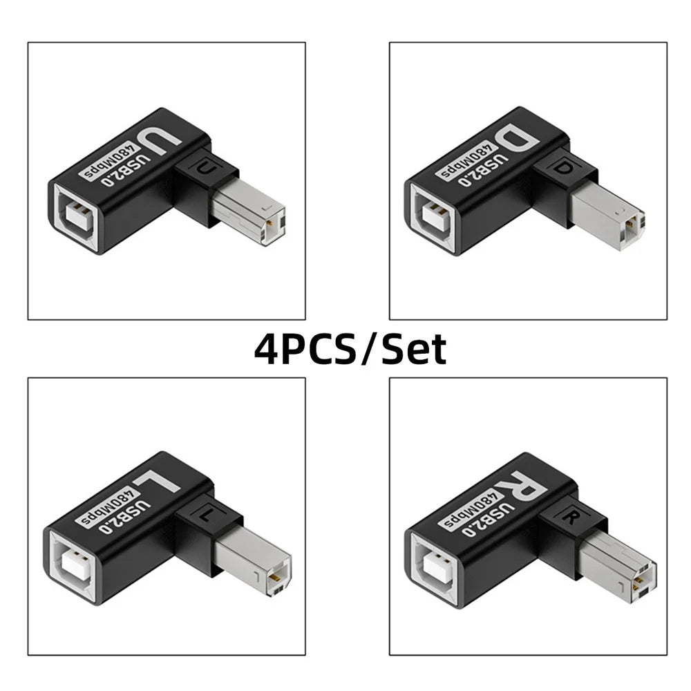 U2-038-BM002 4Pcs / Set USB 2.0 Type-B Male to Female Extension Adapter Horizontal Vertical Angled 90 Degree for Printer Scanner - 3