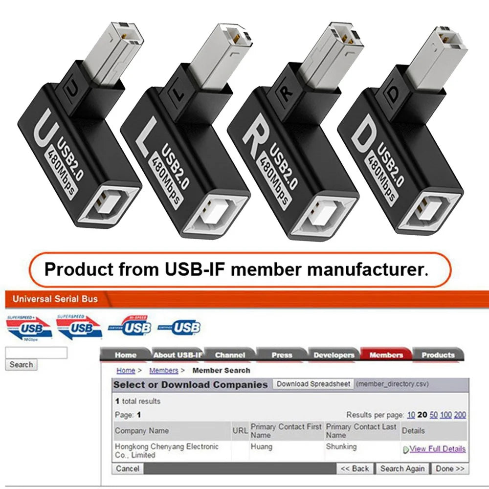 U2-038-BM002 4Pcs / Set USB 2.0 Type-B Male to Female Extension Adapter Horizontal Vertical Angled 90 Degree for Printer Scanner - 4