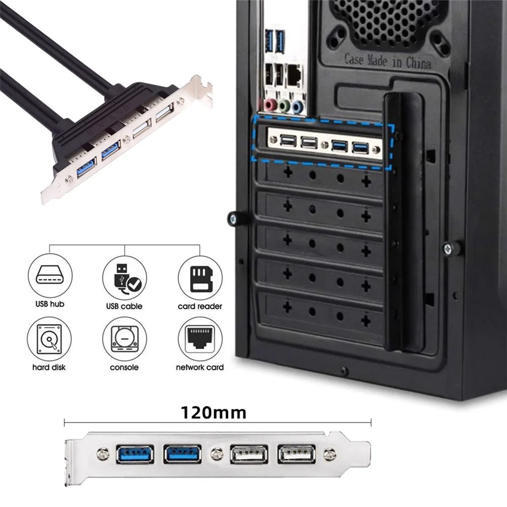 U3-066-U2 Internal Four USB2.0 & USB 3.0 Female Mount Panel to Motherboard 9-pin 19-pin 20-pin Baffle Cable - 3