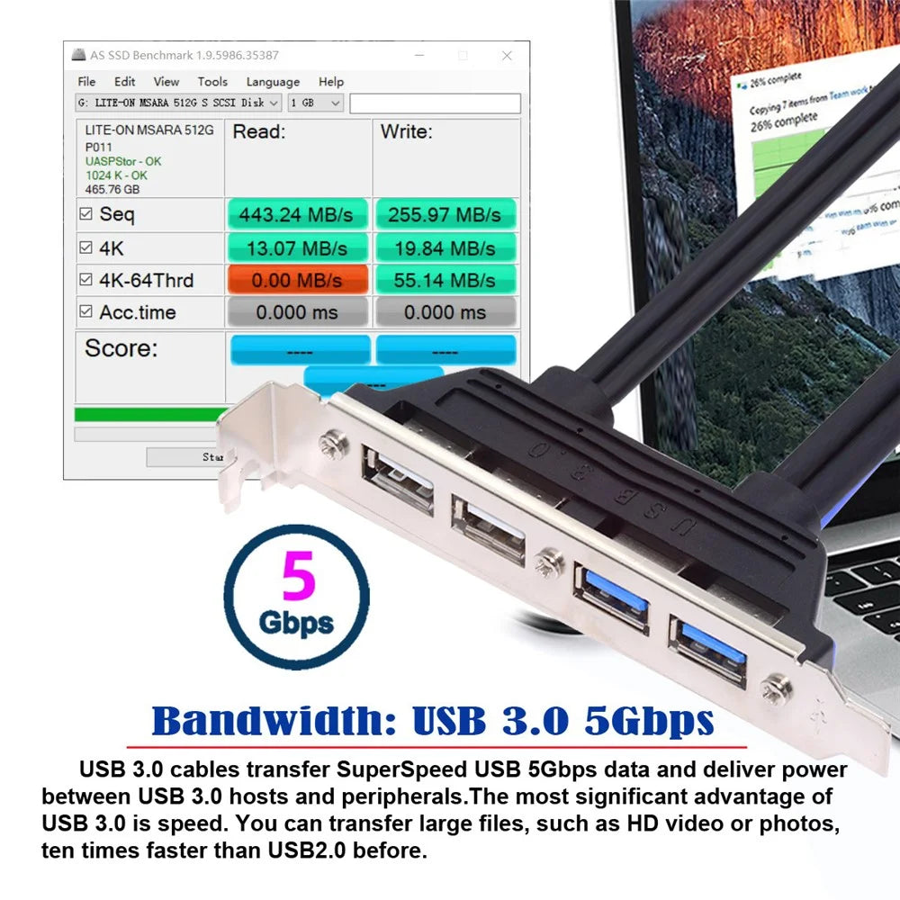 U3-066-U2 Internal Four USB2.0 & USB 3.0 Female Mount Panel to Motherboard 9-pin 19-pin 20-pin Baffle Cable - 5