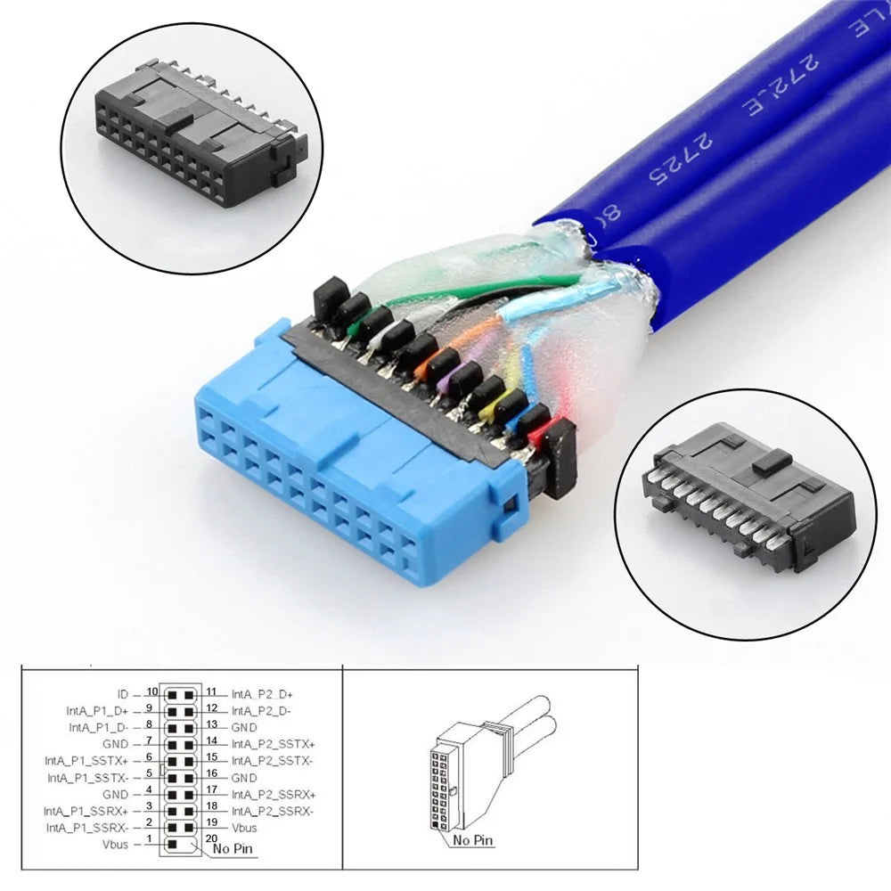 U3-066-U2 Internal Four USB2.0 & USB 3.0 Female Mount Panel to Motherboard 9-pin 19-pin 20-pin Baffle Cable - 7