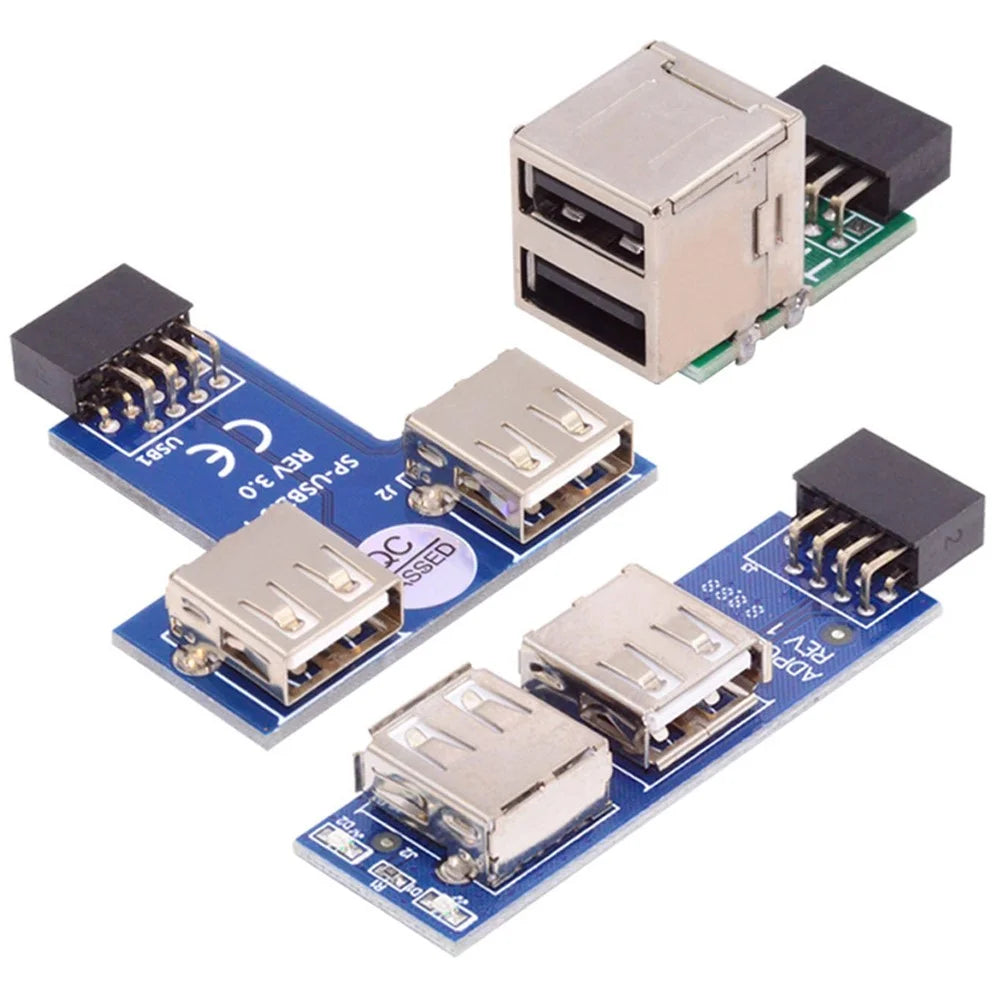 U2-075-9P 3Pcs / Set 9Pin USB2.0 Motherboard Front Panel Header Female to Dual USB Female Adapter Vertical / Horizontal Type - 1