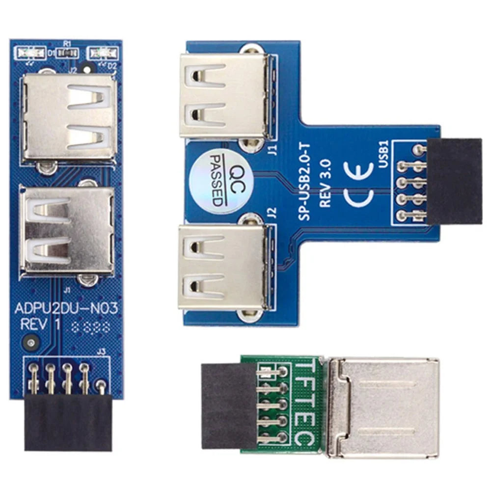 U2-075-9P 3Pcs / Set 9Pin USB2.0 Motherboard Front Panel Header Female to Dual USB Female Adapter Vertical / Horizontal Type - 2