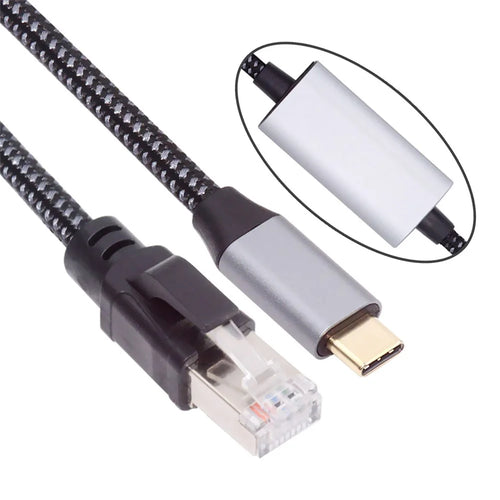 UT-024-TC USB-C to Ethernet Cable USB Type-C to RJ45 Male Cord 1000Mbps Gigabit LAN Network Compatible with Thunderbolt3 - 1