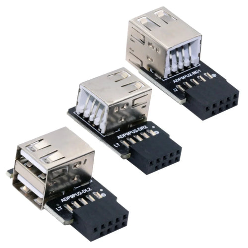 U2-075-2P 3Pcs / Set 9Pin / 10Pin Motherboard Front Panel Header Female to Dual USB 2.0 Female Adapter, Straight+Left+Right Angle - 1