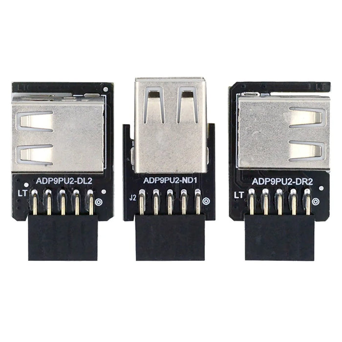 U2-075-2P 3Pcs / Set 9Pin / 10Pin Motherboard Front Panel Header Female to Dual USB 2.0 Female Adapter, Straight+Left+Right Angle - 2