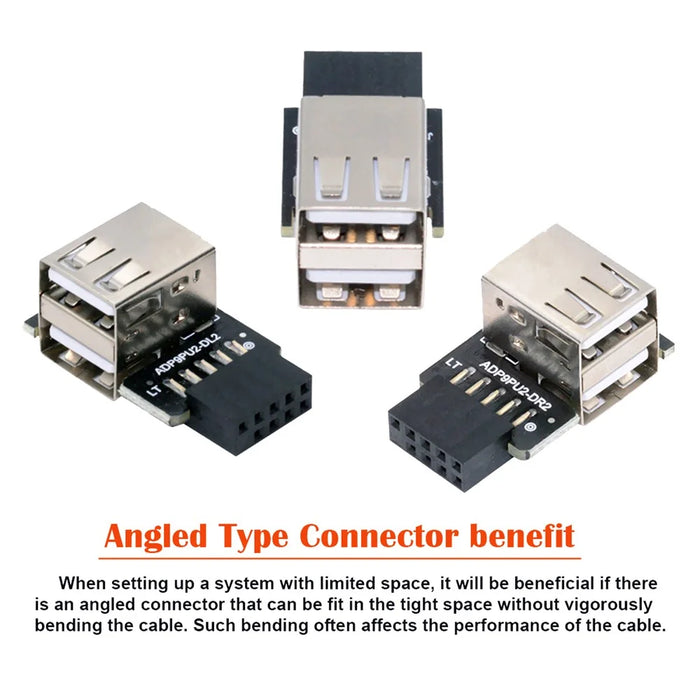 U2-075-2P 3Pcs / Set 9Pin / 10Pin Motherboard Front Panel Header Female to Dual USB 2.0 Female Adapter, Straight+Left+Right Angle - 4
