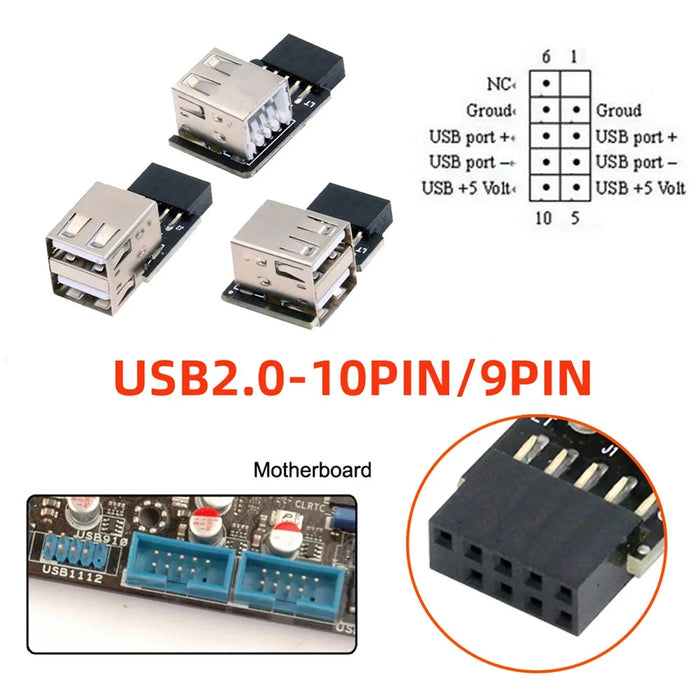 U2-075-2P 3Pcs / Set 9Pin / 10Pin Motherboard Front Panel Header Female to Dual USB 2.0 Female Adapter, Straight+Left+Right Angle - 6