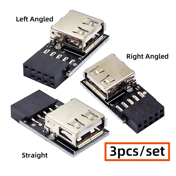 U2-075-1P 3Pcs / Set 9Pin / 10Pin Motherboard Front Panel Header Female to Single USB 2.0 Female Adapter, Straight+Left+Right Angle - 3