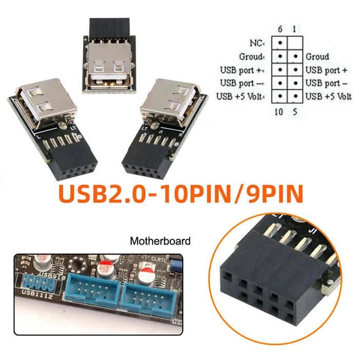 U2-075-1P 3Pcs / Set 9Pin / 10Pin Motherboard Front Panel Header Female to Single USB 2.0 Female Adapter, Straight+Left+Right Angle - 6