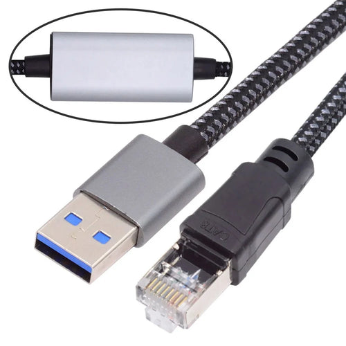UT-024-AM 1.2m USB to Ethernet Cable USB-A 3.0 to RJ45 Male Cord 1000Mbps Gigabit LAN Network Compatible with USB2.0, AX88179 Chip - 1