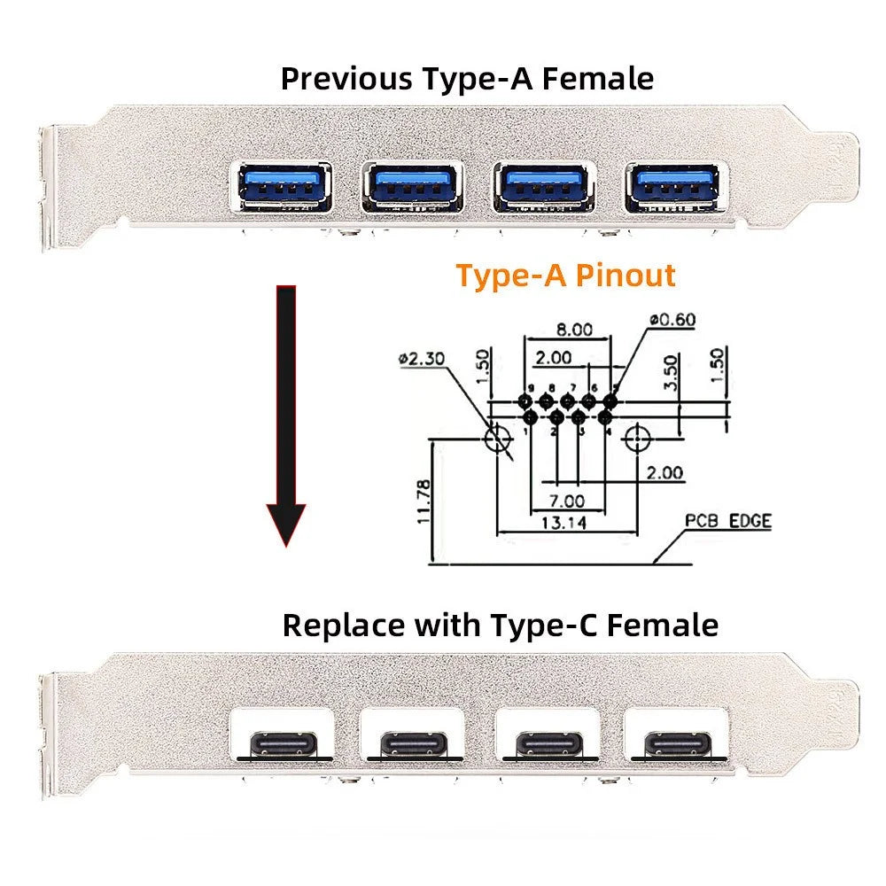 CN-031 DIY Type-C Female Socket Connector with VL160 Chipset Replace for USB3.0 Type-A DIP Female - 7