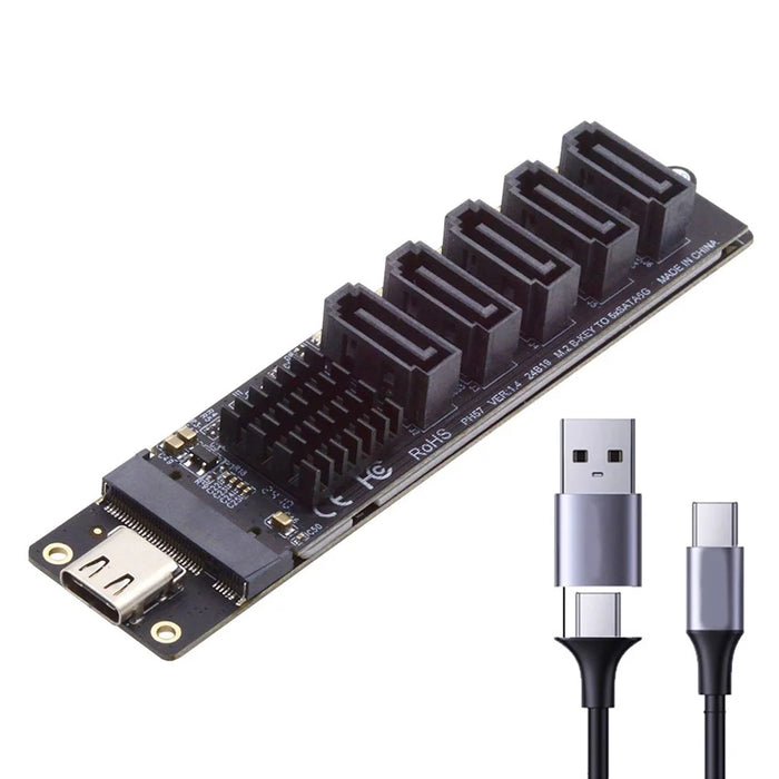 SA-035-TC 10Gbps Type-C to NGFF Key B+M SATA 6Gbps 5 Ports Adapter Converter, Chip: JMB575+JMS580 - 1