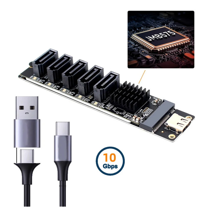 SA-035-TC 10Gbps Type-C to NGFF Key B+M SATA 6Gbps 5 Ports Adapter Converter, Chip: JMB575+JMS580 - 2