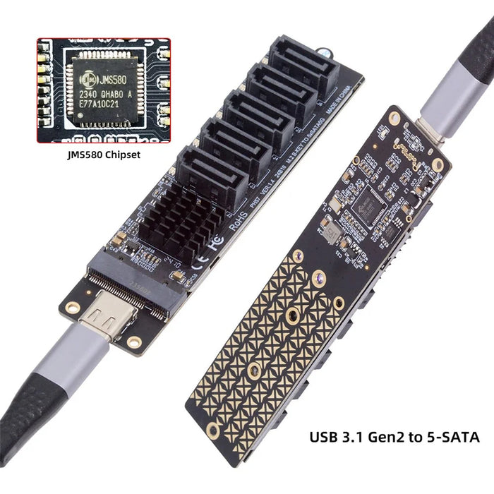 SA-035-TC 10Gbps Type-C to NGFF Key B+M SATA 6Gbps 5 Ports Adapter Converter, Chip: JMB575+JMS580 - 3