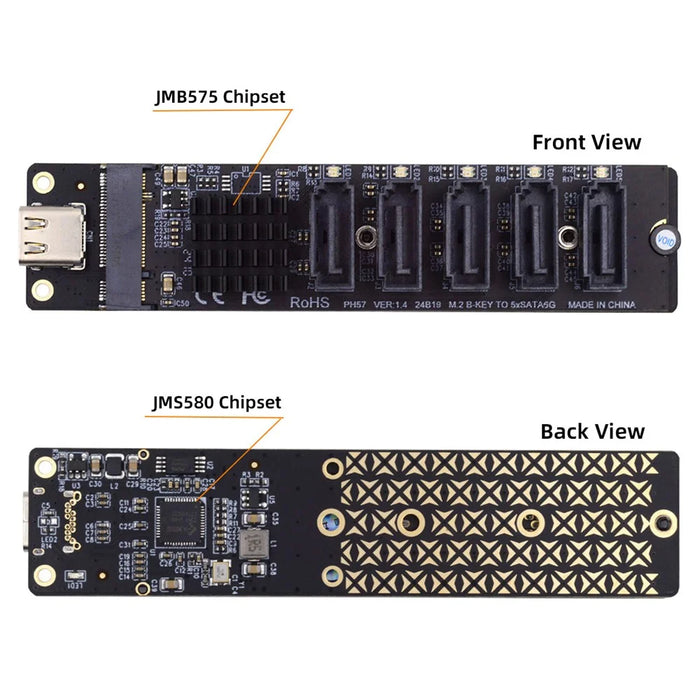 SA-035-TC 10Gbps Type-C to NGFF Key B+M SATA 6Gbps 5 Ports Adapter Converter, Chip: JMB575+JMS580 - 4