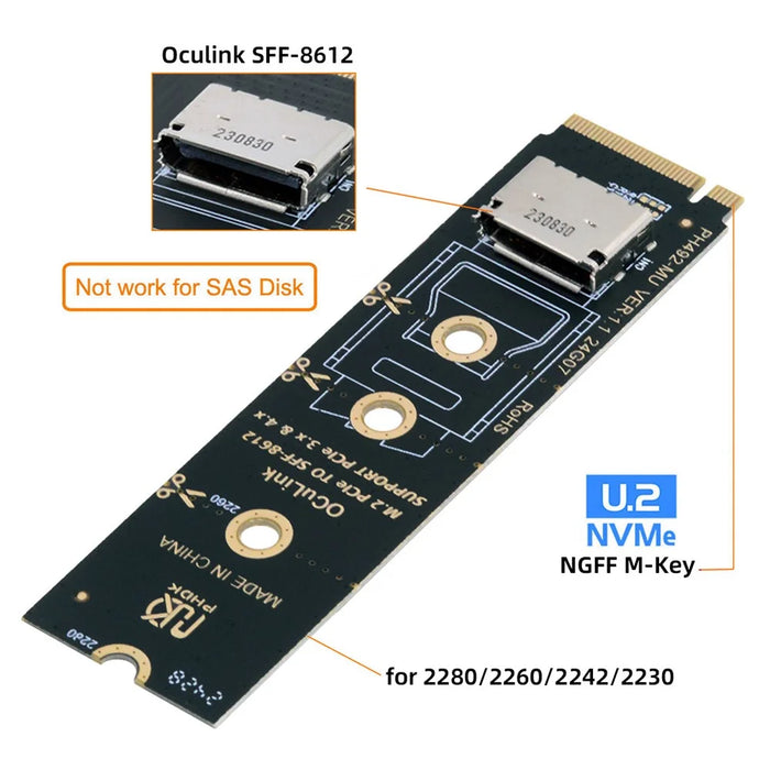 SF-023-2280BK 2280 PCI-E4.0 M.2 M-Key to Oculink SFF-8612 SFF-8611 Vertical Host Adapter - 2