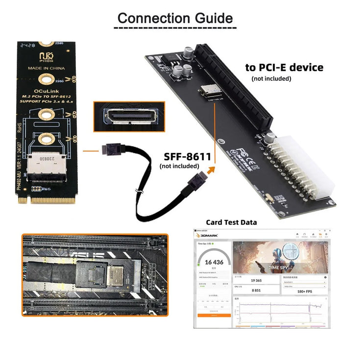 SF-023-2280BK 2280 PCI-E4.0 M.2 M-Key to Oculink SFF-8612 SFF-8611 Vertical Host Adapter - 3