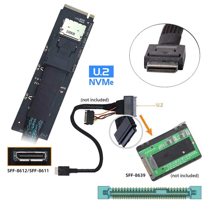 SF-023-2280BK 2280 PCI-E4.0 M.2 M-Key to Oculink SFF-8612 SFF-8611 Vertical Host Adapter - 4
