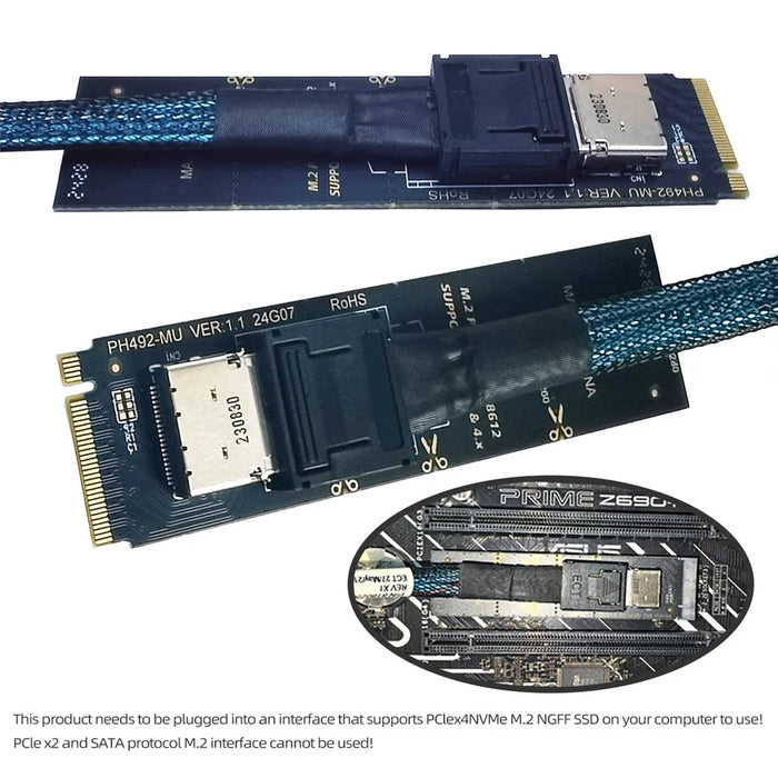 SF-023-2280BK 2280 PCI-E4.0 M.2 M-Key to Oculink SFF-8612 SFF-8611 Vertical Host Adapter - 5