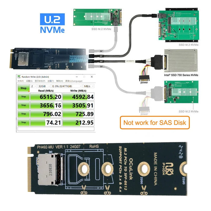SF-023-2280BK 2280 PCI-E4.0 M.2 M-Key to Oculink SFF-8612 SFF-8611 Vertical Host Adapter - 7
