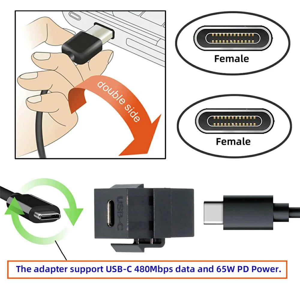 U2-078-CFCF USB 2.0 Type-C Female to Female Extension Keystone Adapter for Wall Plate Panel USB Cable - 6
