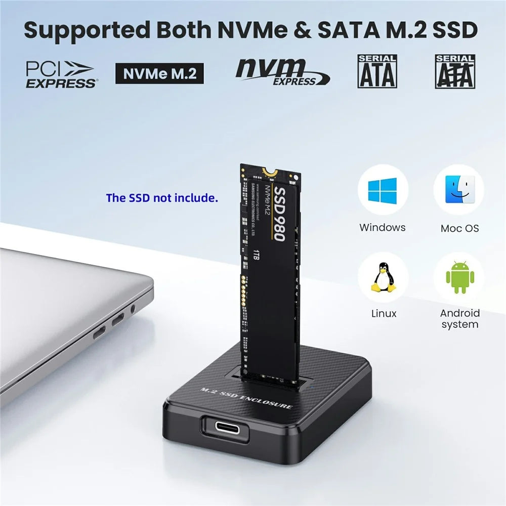 UC-015-10G USB3.0 Type-C to NVME M-Key M.2 NGFF SATA SSD Docking Vertical External PCBA Enclosure - 7