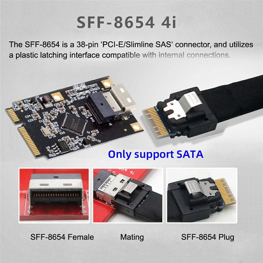 EP-047-8654 ASM1064 Mini PCI-E to Slimline SFF-8654 SATA 3.0 4-Port Adapter 6Gbps Disk Extension Card - 3