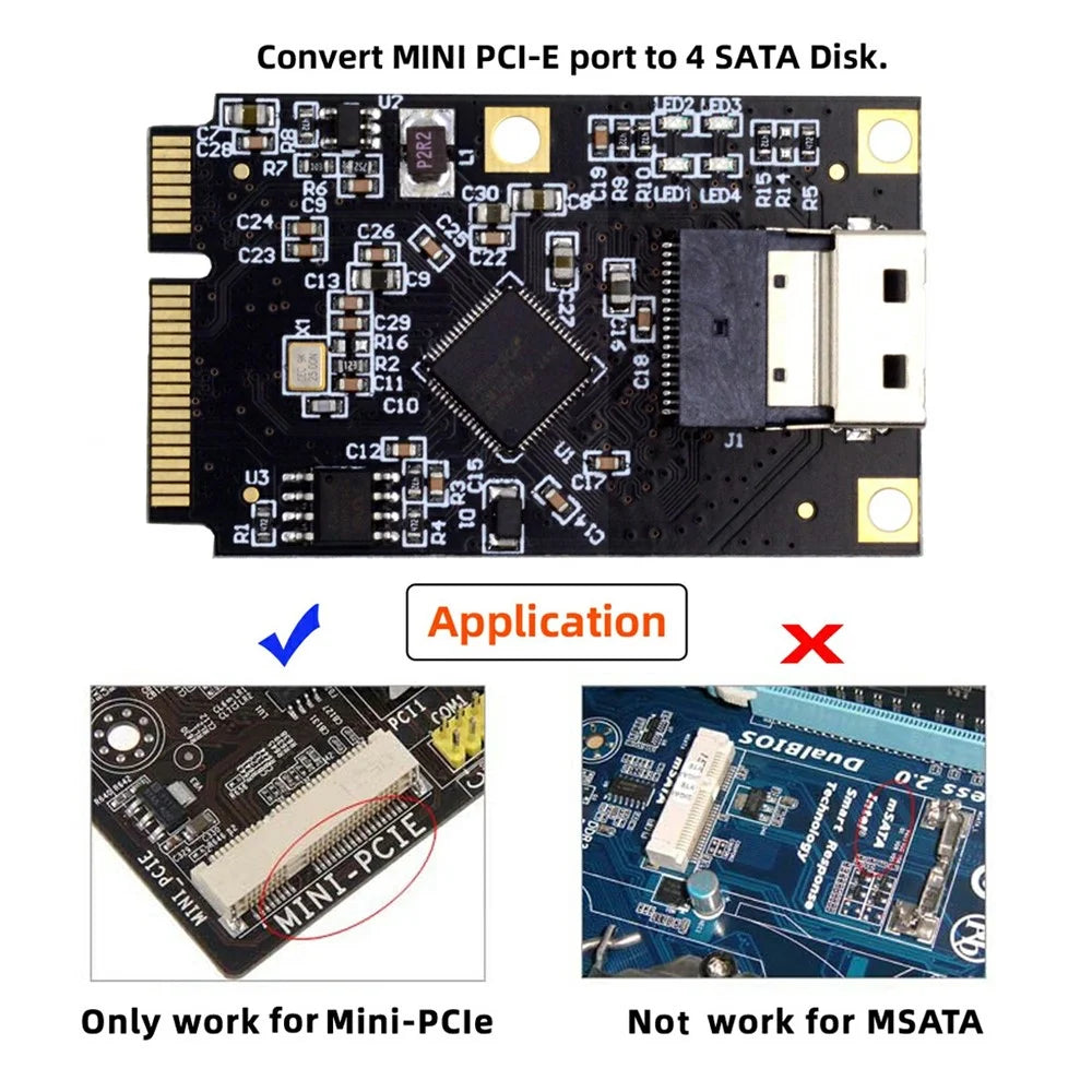 EP-047-8654 ASM1064 Mini PCI-E to Slimline SFF-8654 SATA 3.0 4-Port Adapter 6Gbps Disk Extension Card - 4