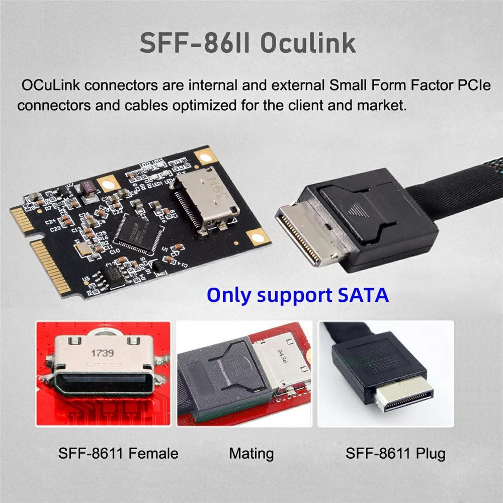 EP-047-8612 Mini PCI-E to Oculink SFF-8612 SFF-8611 SATA 3.0 Four Ports Adapter Card, Chip: ASM1064 - 3