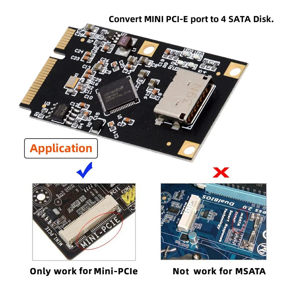 EP-047-8612 Mini PCI-E to Oculink SFF-8612 SFF-8611 SATA 3.0 Four Ports Adapter Card, Chip: ASM1064 - 4