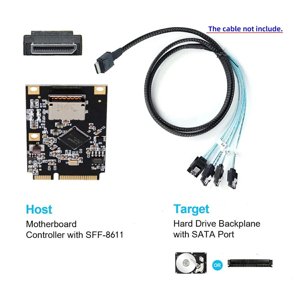 EP-047-8612 Mini PCI-E to Oculink SFF-8612 SFF-8611 SATA 3.0 Four Ports Adapter Card, Chip: ASM1064 - 7