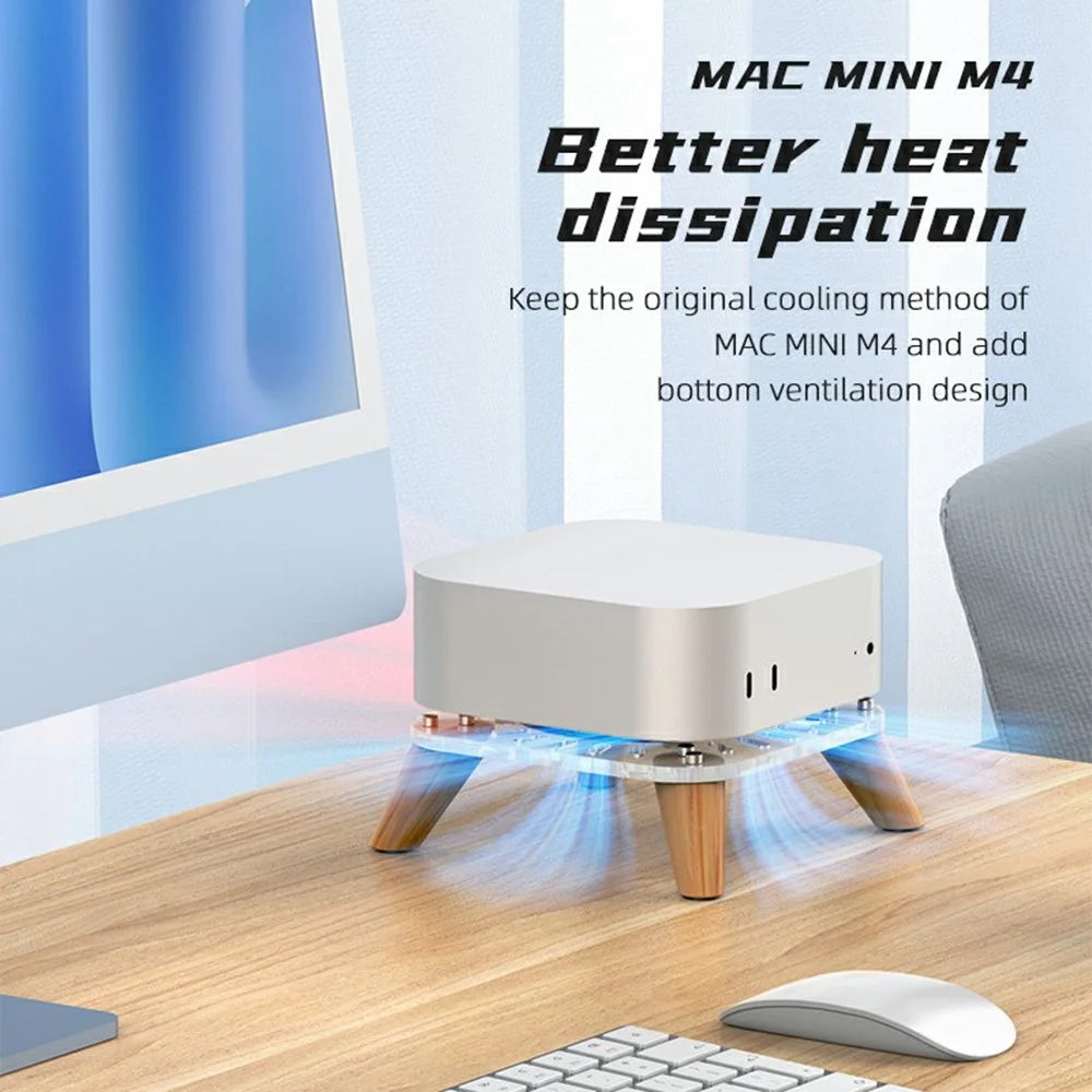 AODUKE AJM4-4 For Mac Mini M4  /  M4 Pro Mini PC Stand Wood Cooling Vertical Base - 4