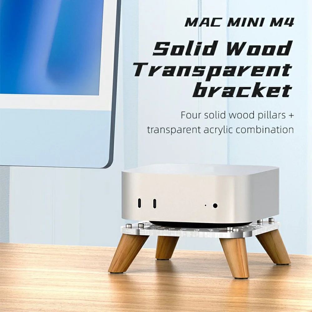 AODUKE AJM4-4 For Mac Mini M4  /  M4 Pro Mini PC Stand Wood Cooling Vertical Base - 5