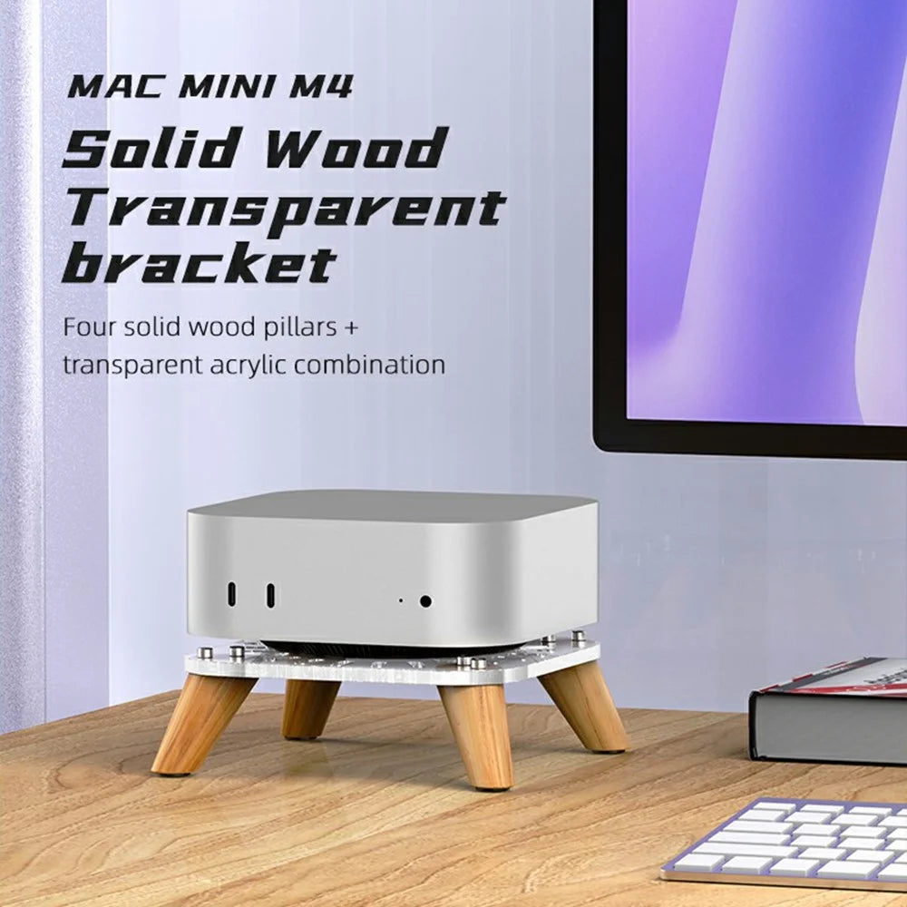 AODUKE AJM4-4 For Mac Mini M4  /  M4 Pro Mini PC Stand Wood Cooling Vertical Base - 6