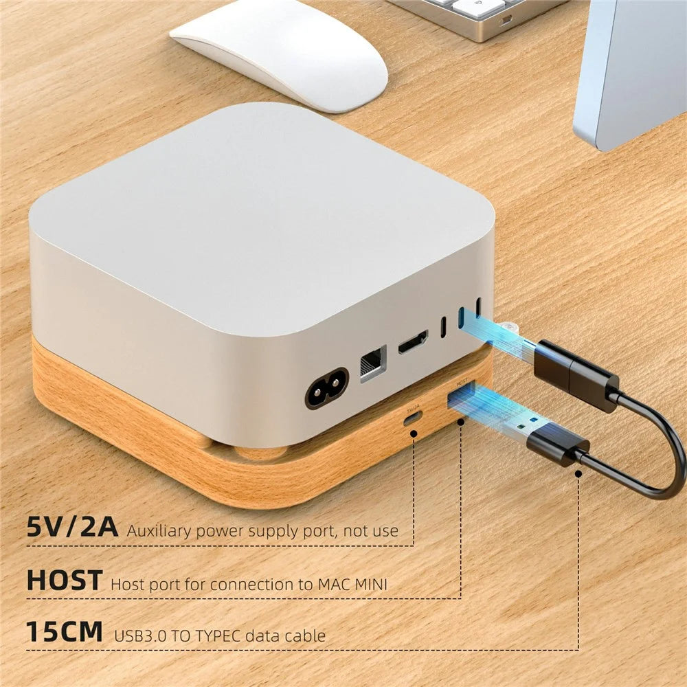AJM4-FH For Mac Mini M4  /  M4 Pro Wooden Expansion Dock USB 3.0 Hub TF / SD Card Reader Anti-Dust Stand - 4