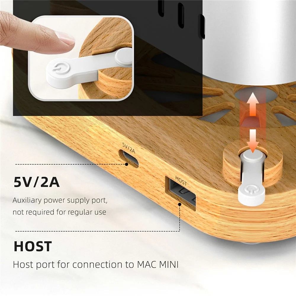 AJM4-FH For Mac Mini M4  /  M4 Pro Wooden Expansion Dock USB 3.0 Hub TF / SD Card Reader Anti-Dust Stand - 7