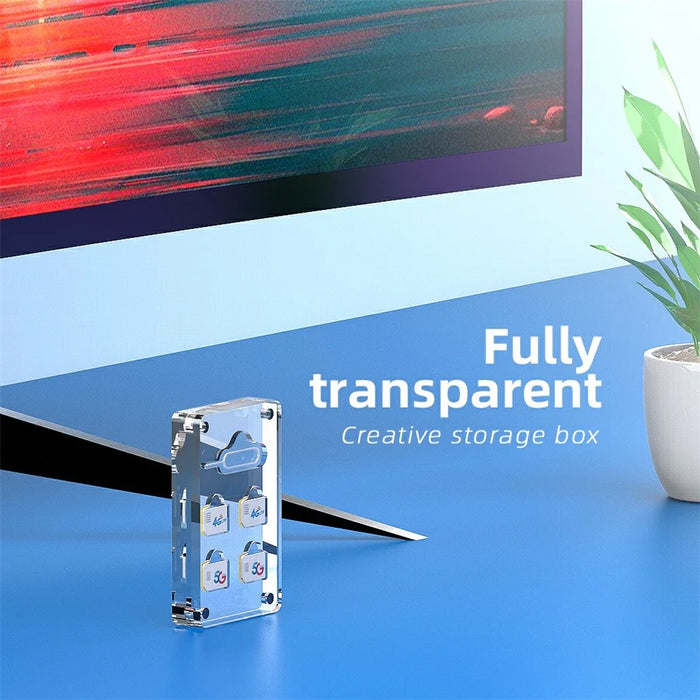 AJCX05SIM Micro SIM Card Storage Box 6 Slots Transparent Acrylic Magnetic Ejector Pin Organizer - 5