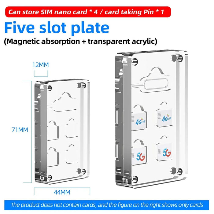 AJCX05SIM Micro SIM Card Storage Box 6 Slots Transparent Acrylic Magnetic Ejector Pin Organizer - 6