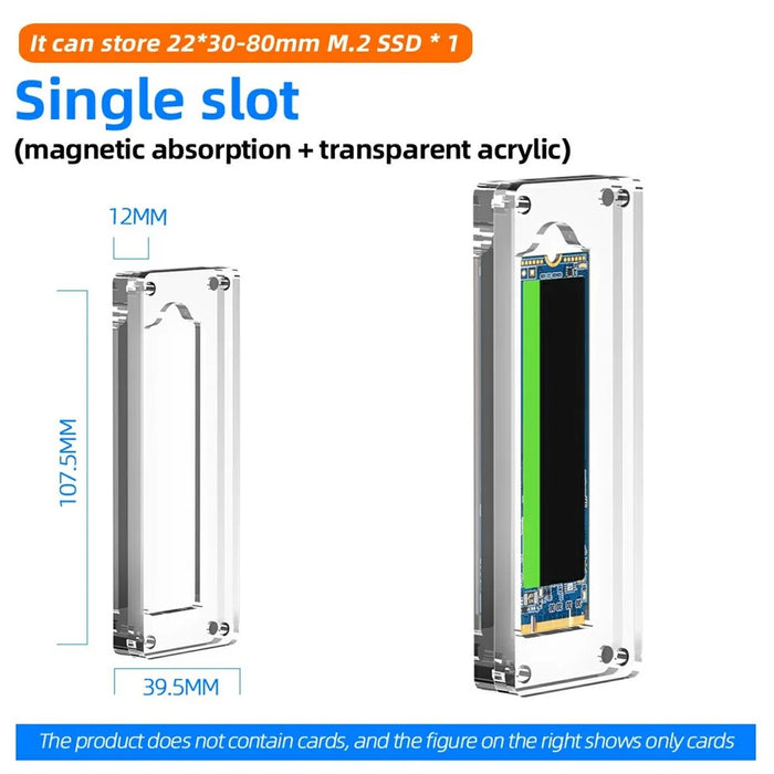AJCX01M2 M.2 SSD Transparent Magnetic Storage Case for SATA 2280mm Single Slot Acrylic Box - 6
