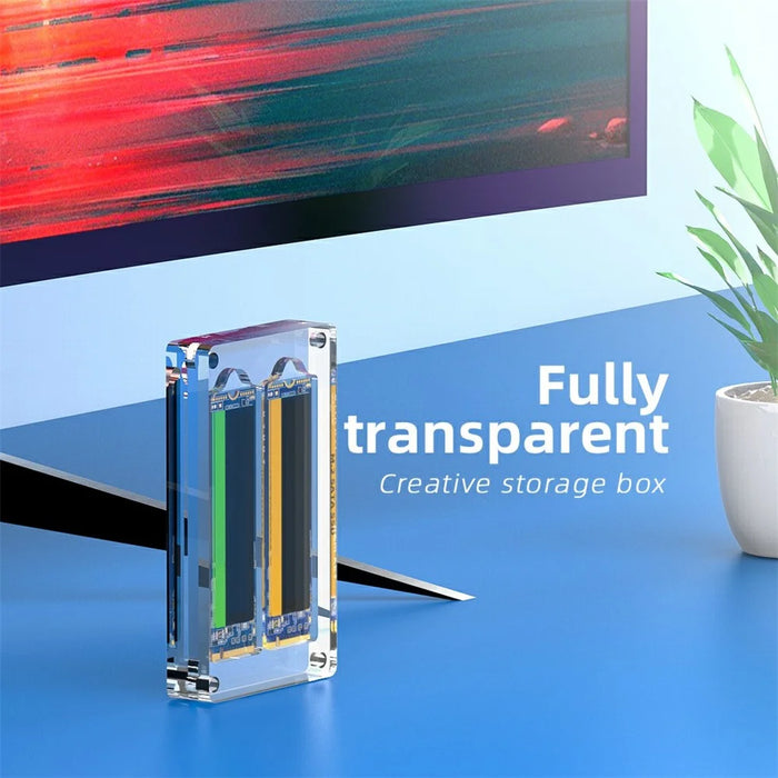 AJCX02M2 M.2 SSD Transparent Magnetic Storage Case 2-Slot SATA Organizer Acrylic Protection Box - 5