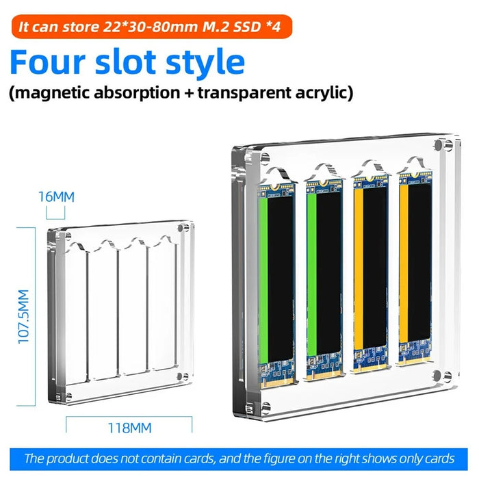 AJCX04M2 M.2 SSD Transparent Magnetic Storage Case for SATA 2280mm 4 Slots Acrylic Box - 6